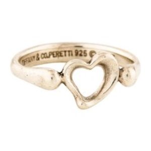 Tiffany & Co Open Heart motif cocktail Ring Size 6 Sterling Silver 0.925